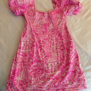 Lilly Pulitzer Merian Stretch Dress | Pink Blossom Palm Beach Paradise| Size 12